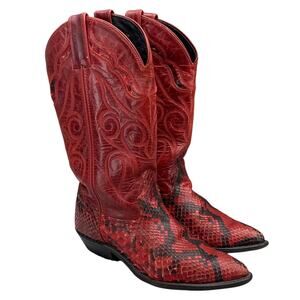 Code West Vintage Red Black Snakeskin Leather Western Cowboy Boots Women 5.5
